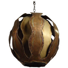 Mid-Century Torch Cut, Brass Pendant by Tom Greene 11