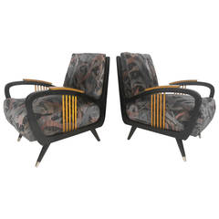 Pair of Mid-Century Modern Italian Ebonized Lounge Chairs 2