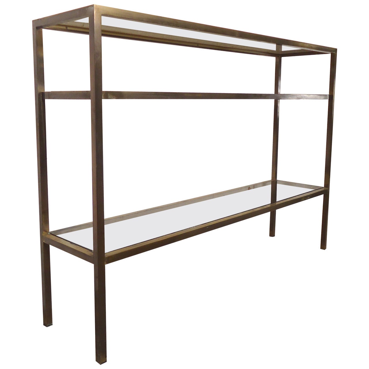 Brass Console Table with Smoked Glass