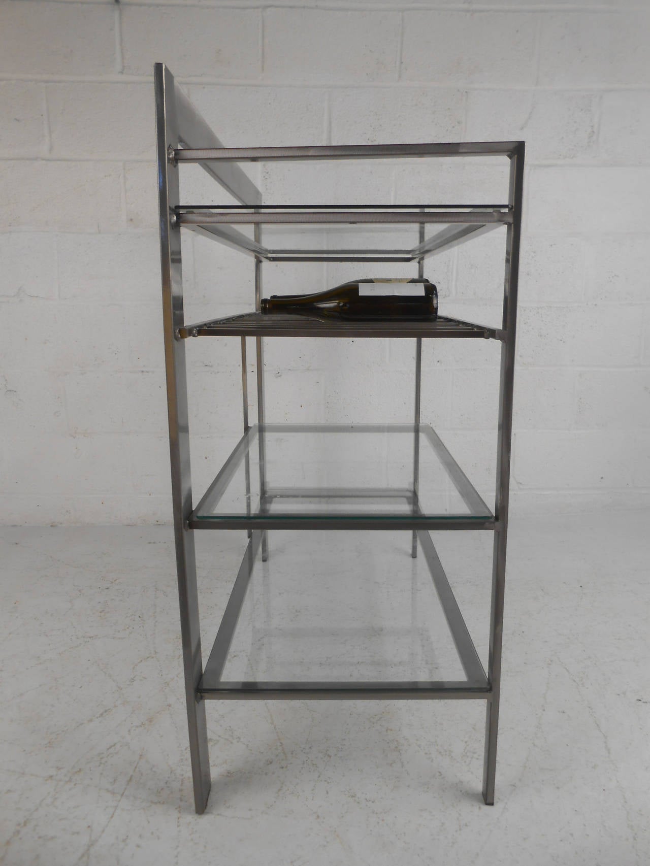 Unique Industrial Style Steel and Glass Serving Table or Dry Bar 3