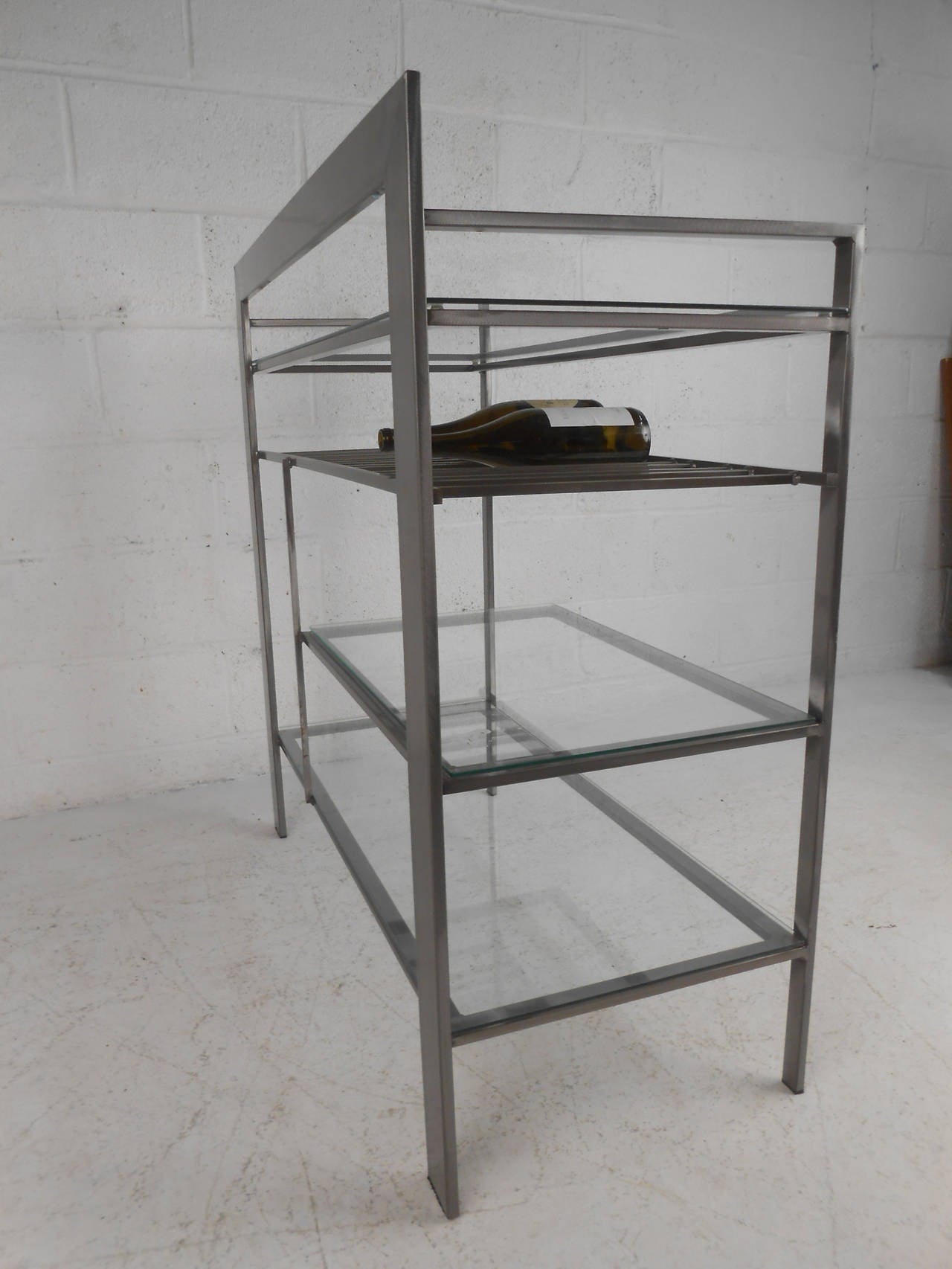 Unique Industrial Style Steel and Glass Serving Table or Dry Bar 1