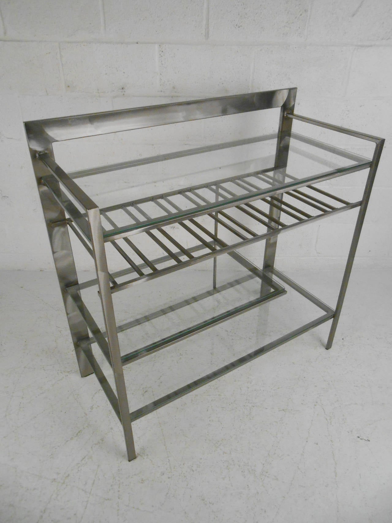 Unique Industrial Style Steel and Glass Serving Table or Dry Bar 2