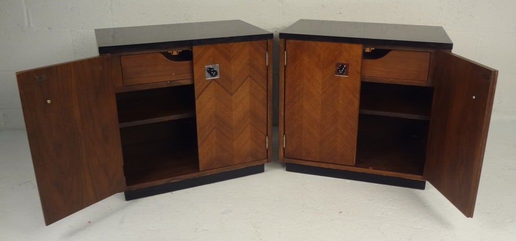 Mid-Century Modern Pair of Vintage Walnut End Table Cabinets