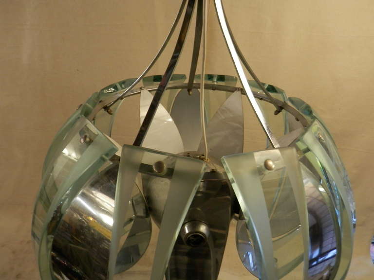 Unique Chrome and Glass Paneled Pendant Light In Good Condition For Sale In Brooklyn, NY