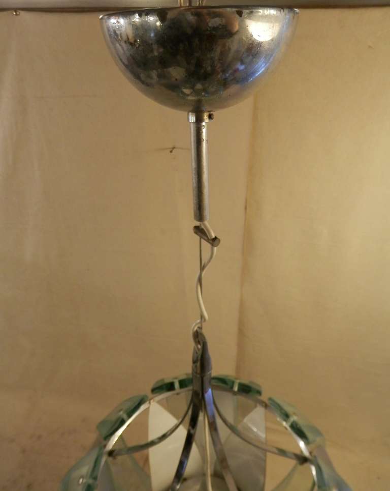 Mid-20th Century Unique Chrome and Glass Paneled Pendant Light For Sale