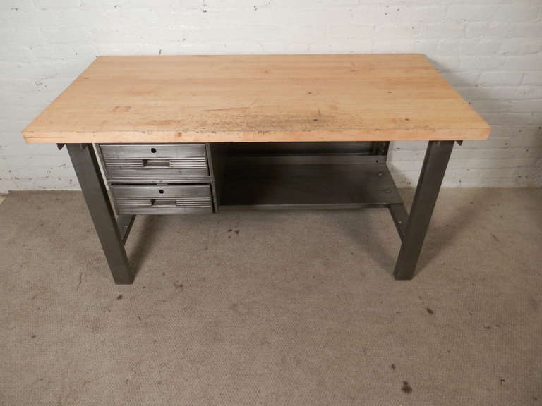 Metal  Restored Factory Work Table