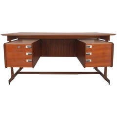 Mid-Century Modern Italian Rosewood and Teak Floating Top Executive Desk 11