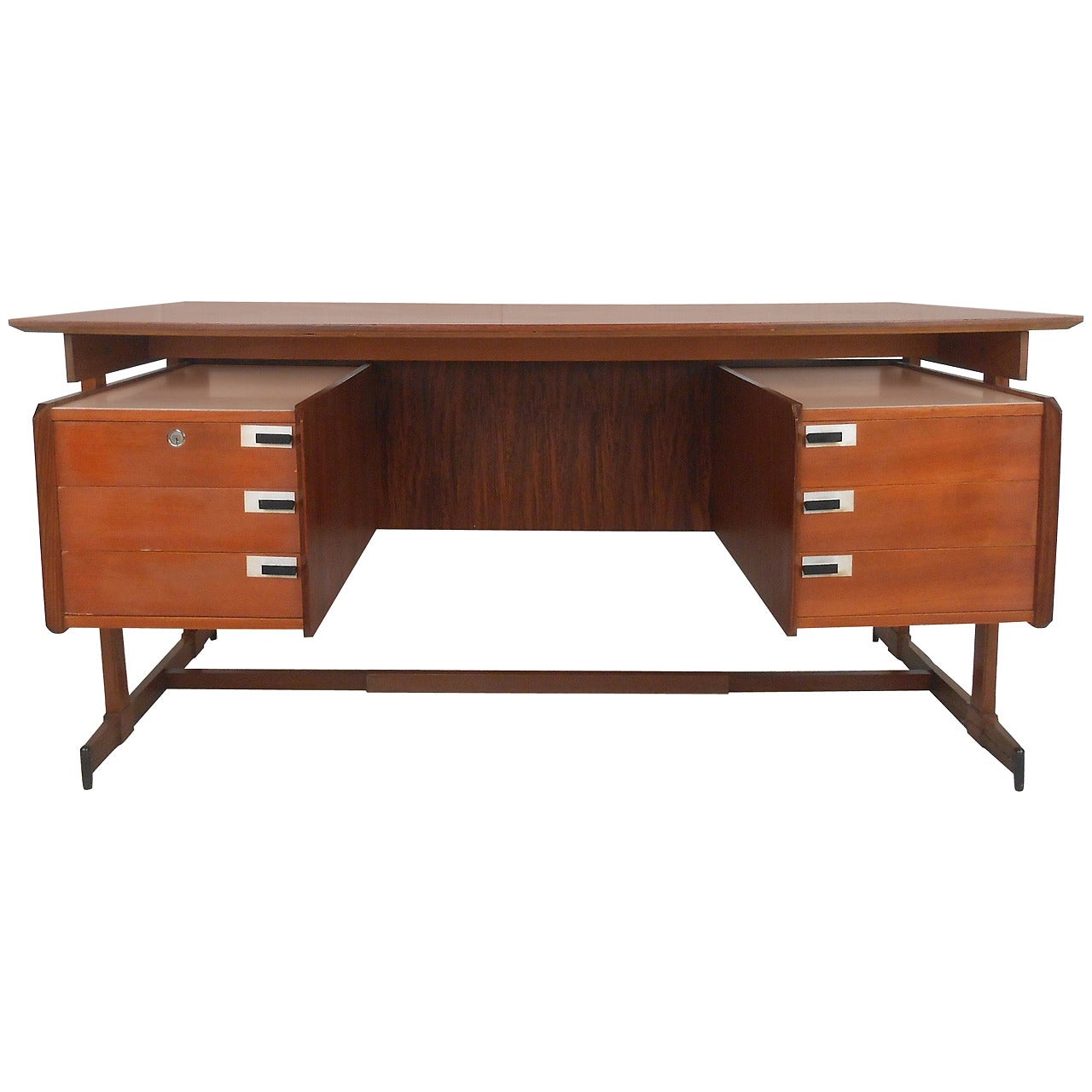 Mid-Century Modern Italian Rosewood and Teak Floating Top Executive Desk