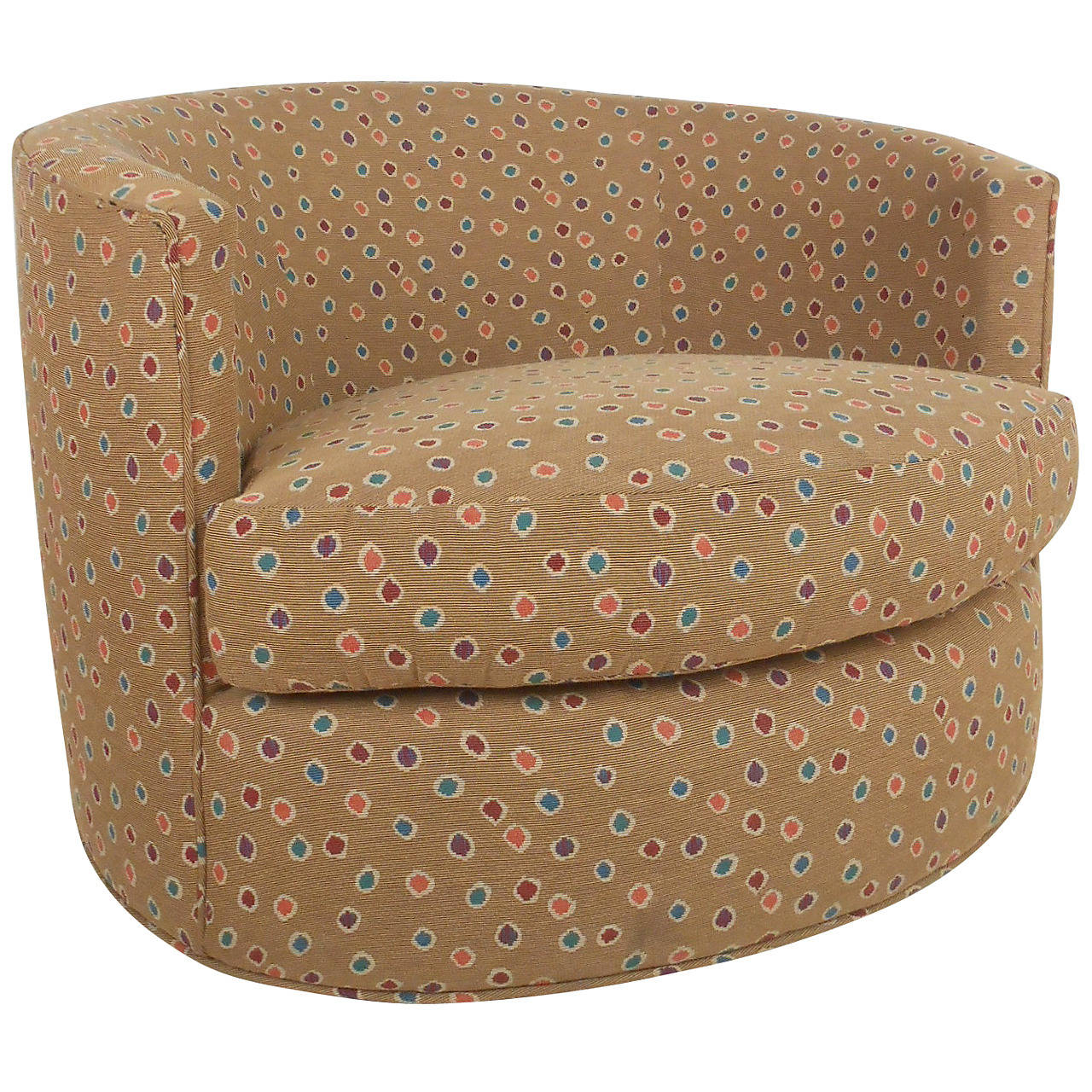 Mid-Century Modern Milo Baughman Style Barrel Back Swivel Chair