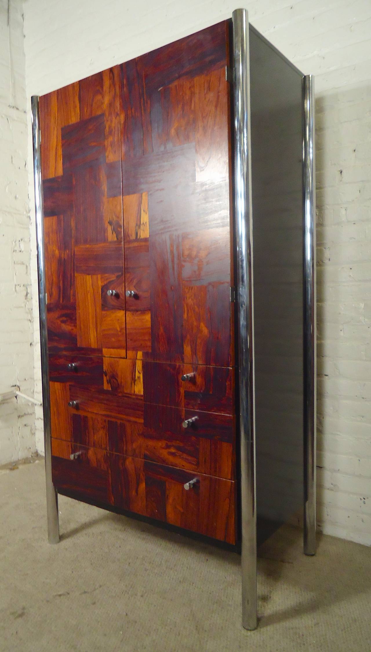Mid-Century Modern Outstanding Rosewood Patchwork Armoire by Rougier