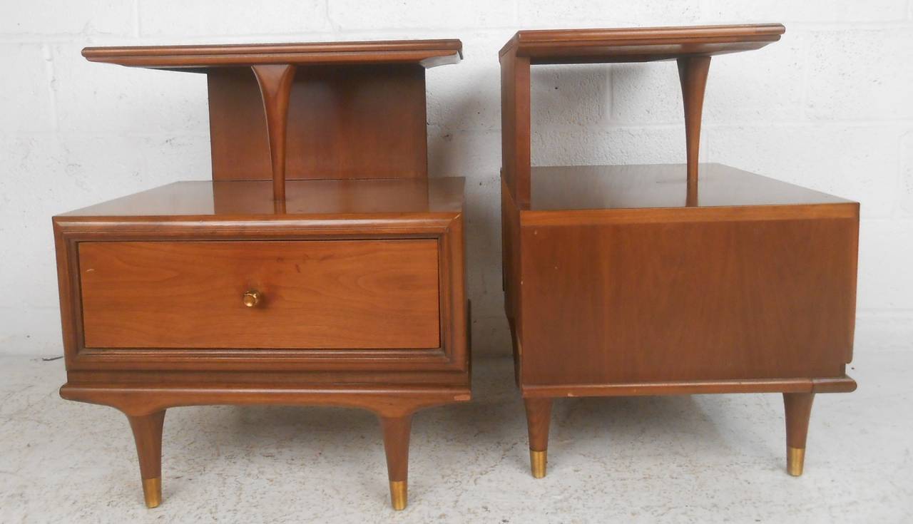 Pair of walnut single-drawer nightstands from Kent Coffey 