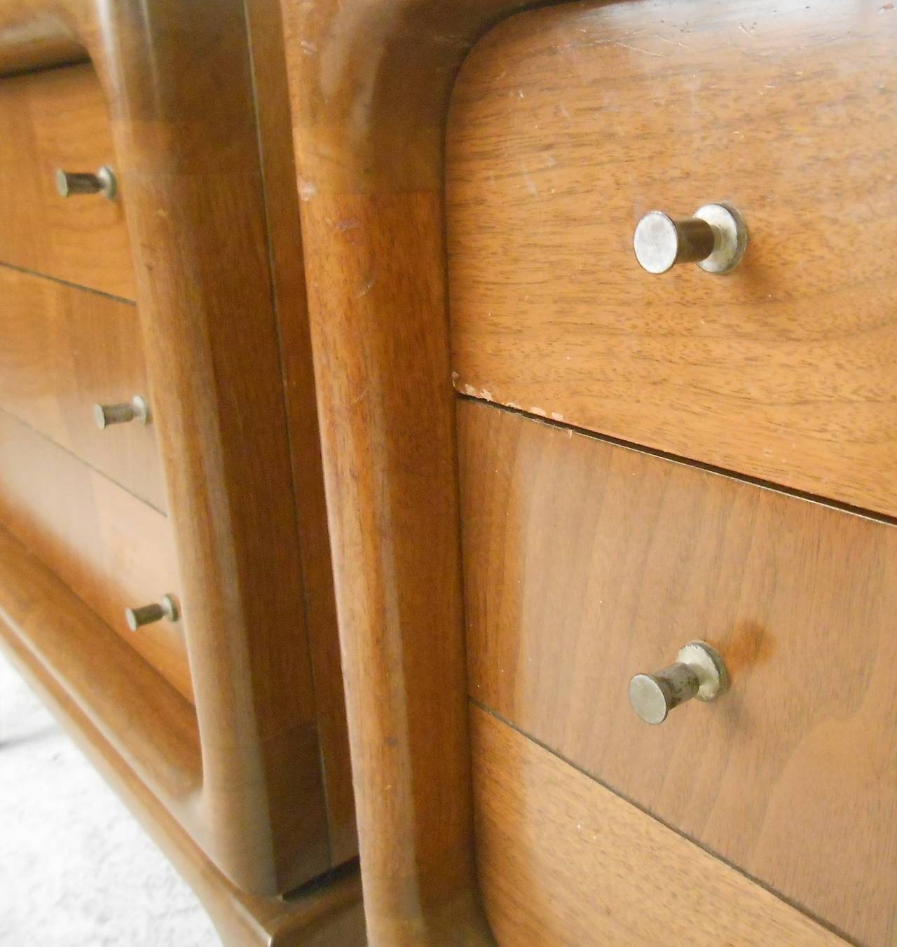 Midcentury Walnut Nightstands In Fair Condition In Brooklyn, NY