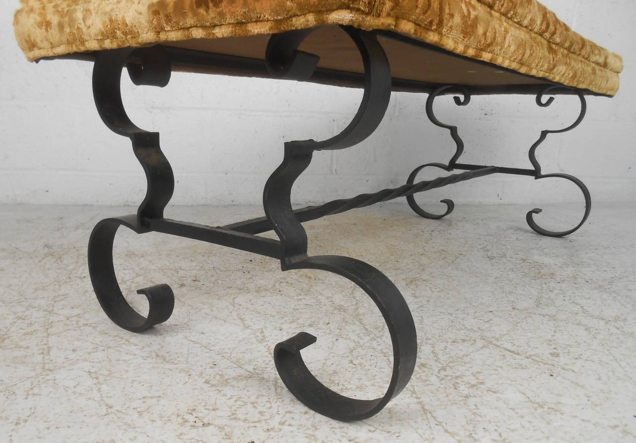 American Craftsman Wrought Iron Upholstered Bench