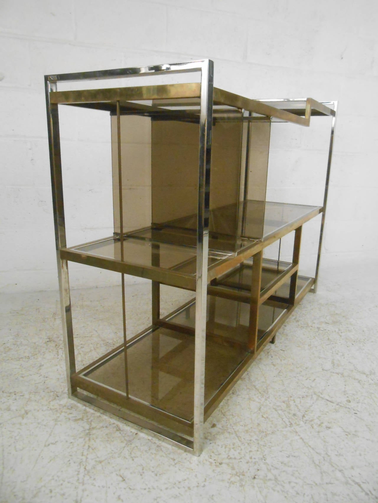 Mid-Century Modern Milo Baughman Chrome Brass and Glass Low Bookshelf 3