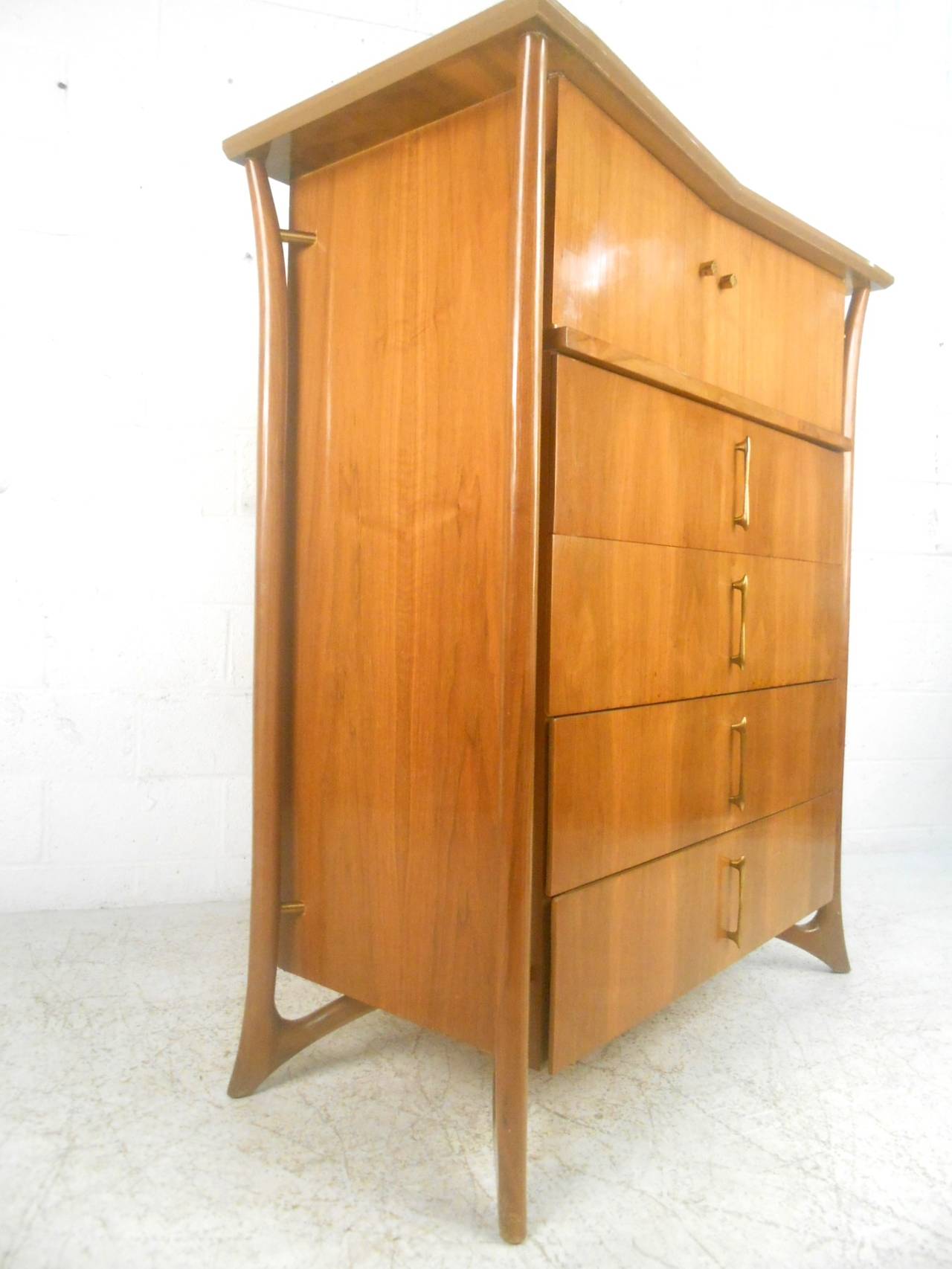 Mid-20th Century Unique Mid-Century Modern Pearsall Style Highboy Dresser