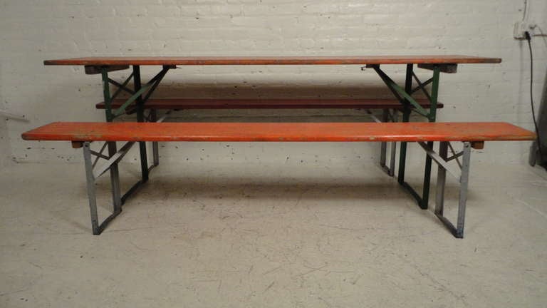 Beer garden style folding picnic set. Two benches and table. Heavy duty outdoor table set.
Colors may vary.
(Please confirm item location - NY or NJ - with dealer)
