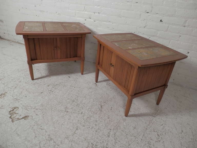 Mid-Century Modern Tomlinson Sophisticate Marble Top Pecan Night Stands For Sale