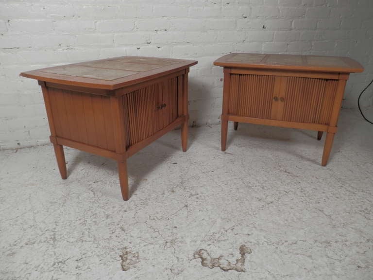 Mid-20th Century Tomlinson Sophisticate Marble Top Pecan Night Stands For Sale