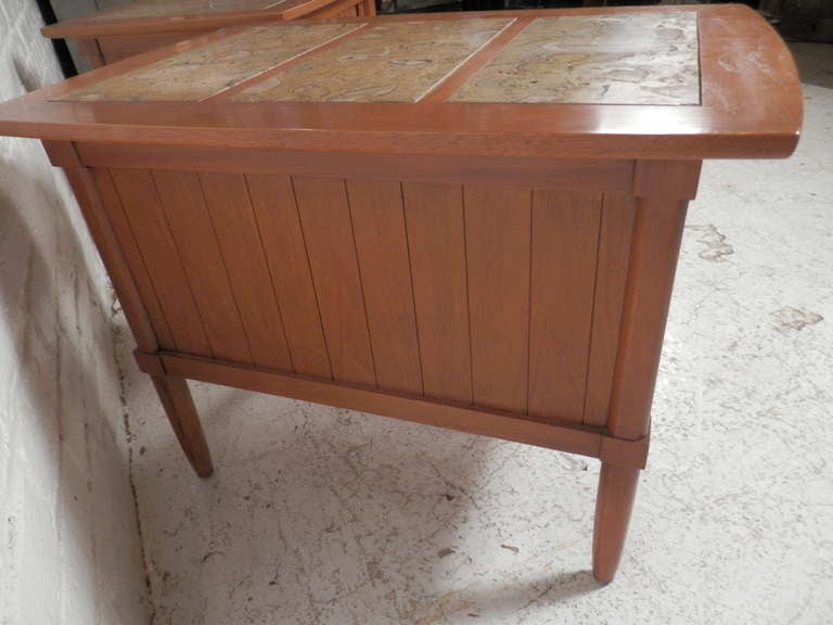 Wood Tomlinson Sophisticate Marble Top Pecan Night Stands For Sale