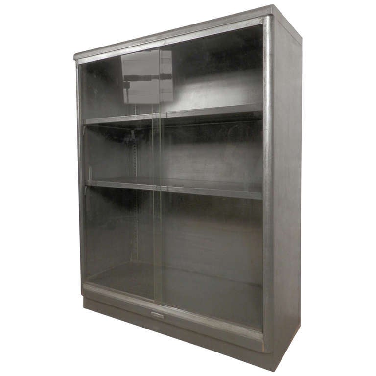 Industrial Metal MidCentury w/ Sliding Glass For Sale at 1stdibs