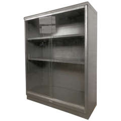Industrial Metal Mid-Century Cabinet w/ Sliding Glass 2