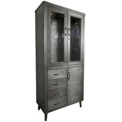 Vintage Mid Century Tall Metal Display Cabinet w/ Storage
