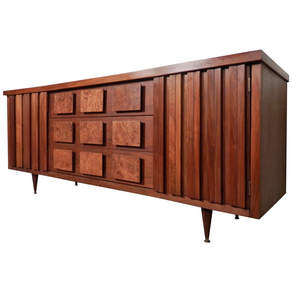 Nine Drawer Dresser w/ Burl Wood Accents