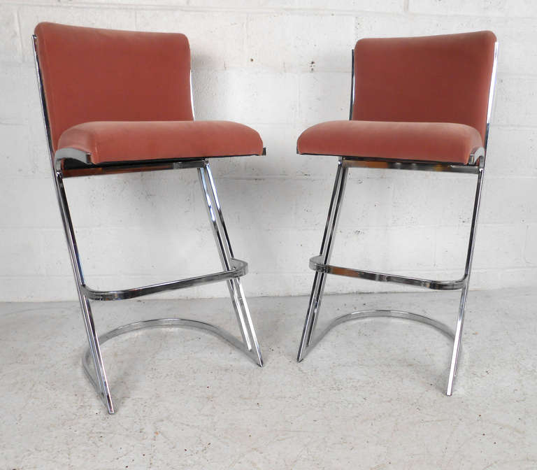 Set of Vintage Milo Baughman Style Bar Stools