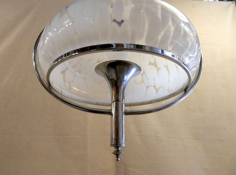 Pendant Chandelier of Chrome and Frosted Glass In Good Condition For Sale In Brooklyn, NY