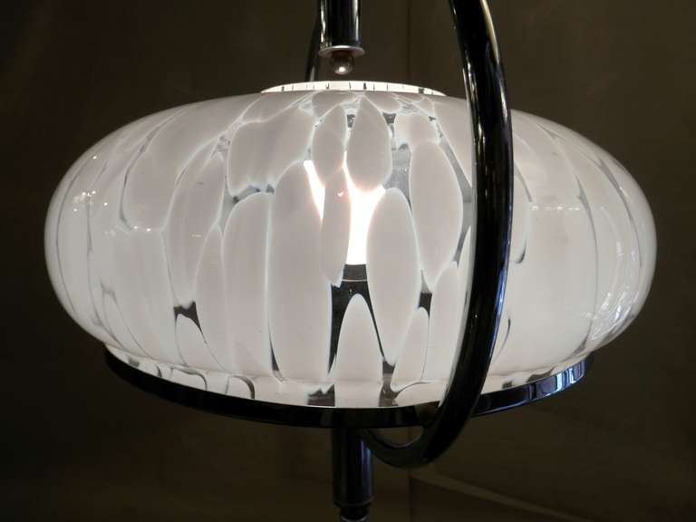Pendant Chandelier of Chrome and Frosted Glass For Sale 1