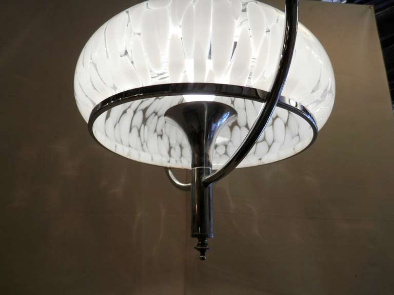 Pendant Chandelier of Chrome and Frosted Glass For Sale 3