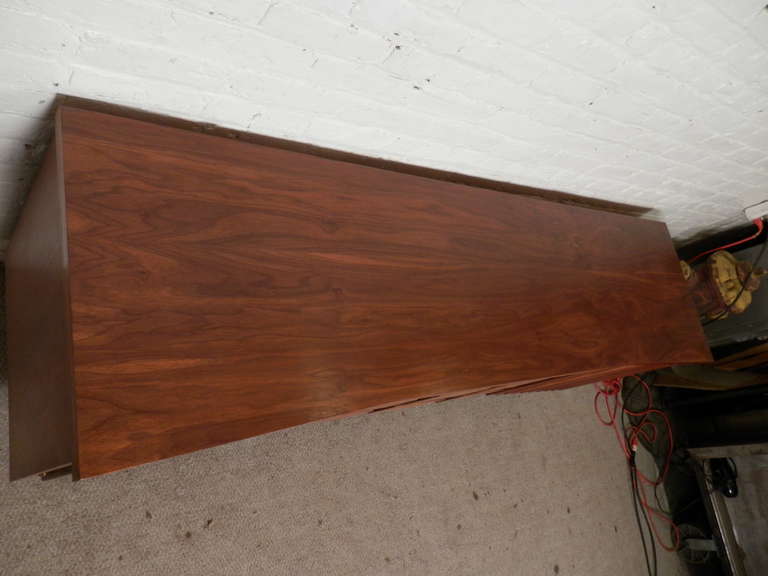 Mid-Century Modern Nine Drawer Dresser w/ Burl Wood Accents