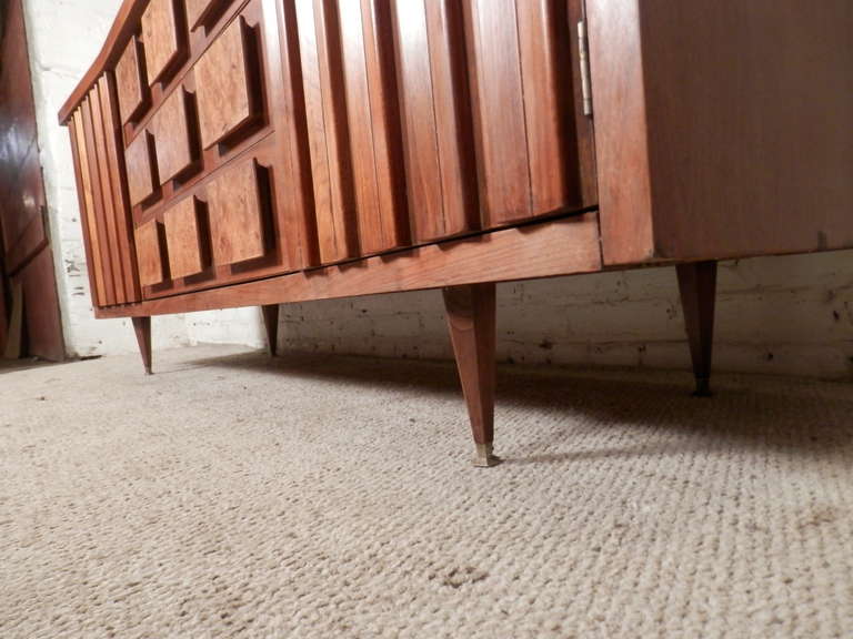 Mid-20th Century Nine Drawer Dresser w/ Burl Wood Accents