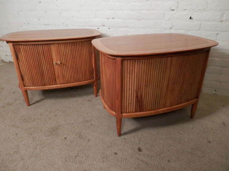 Unique Mid-Century Oval Side Cabinets 3