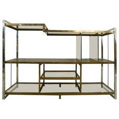 Mid-Century Modern Milo Baughman Chrome Brass and Glass Low Bookshelf