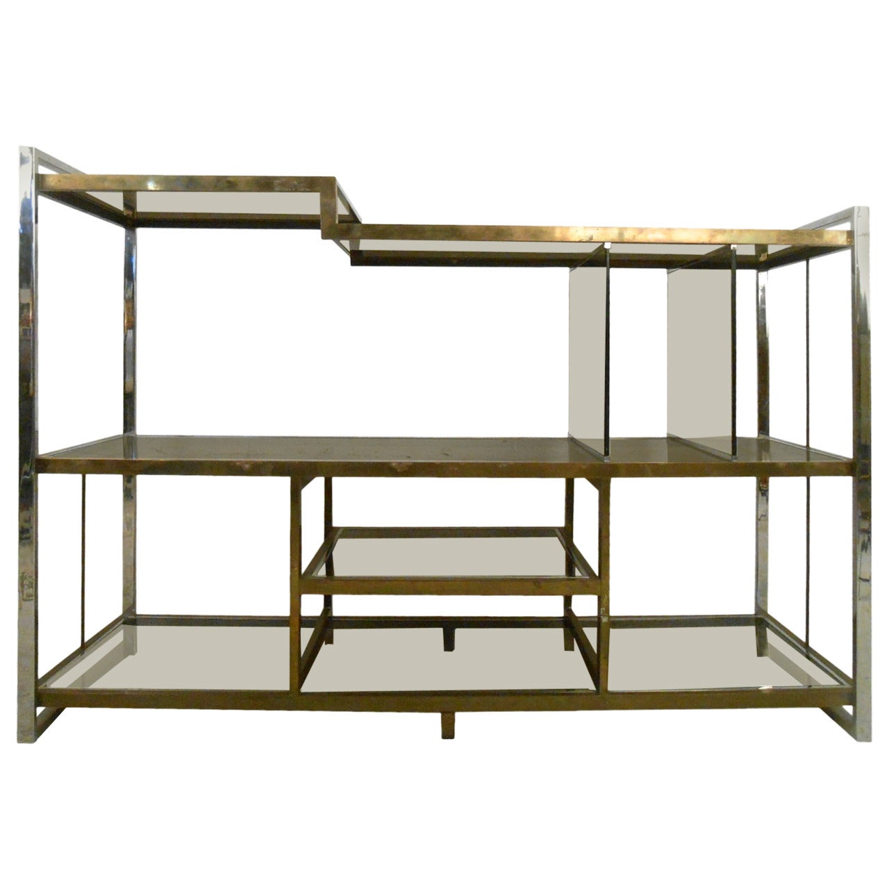 Mid-Century Modern Milo Baughman Chrome Brass and Glass Low Bookshelf