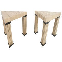 Pair of Mid-Century Modern Maitland Smith Style Triangular End Tables 12