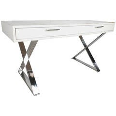 Mid-Century Modern Milo Baughman Style Chrome Frame Campaign Desk 7