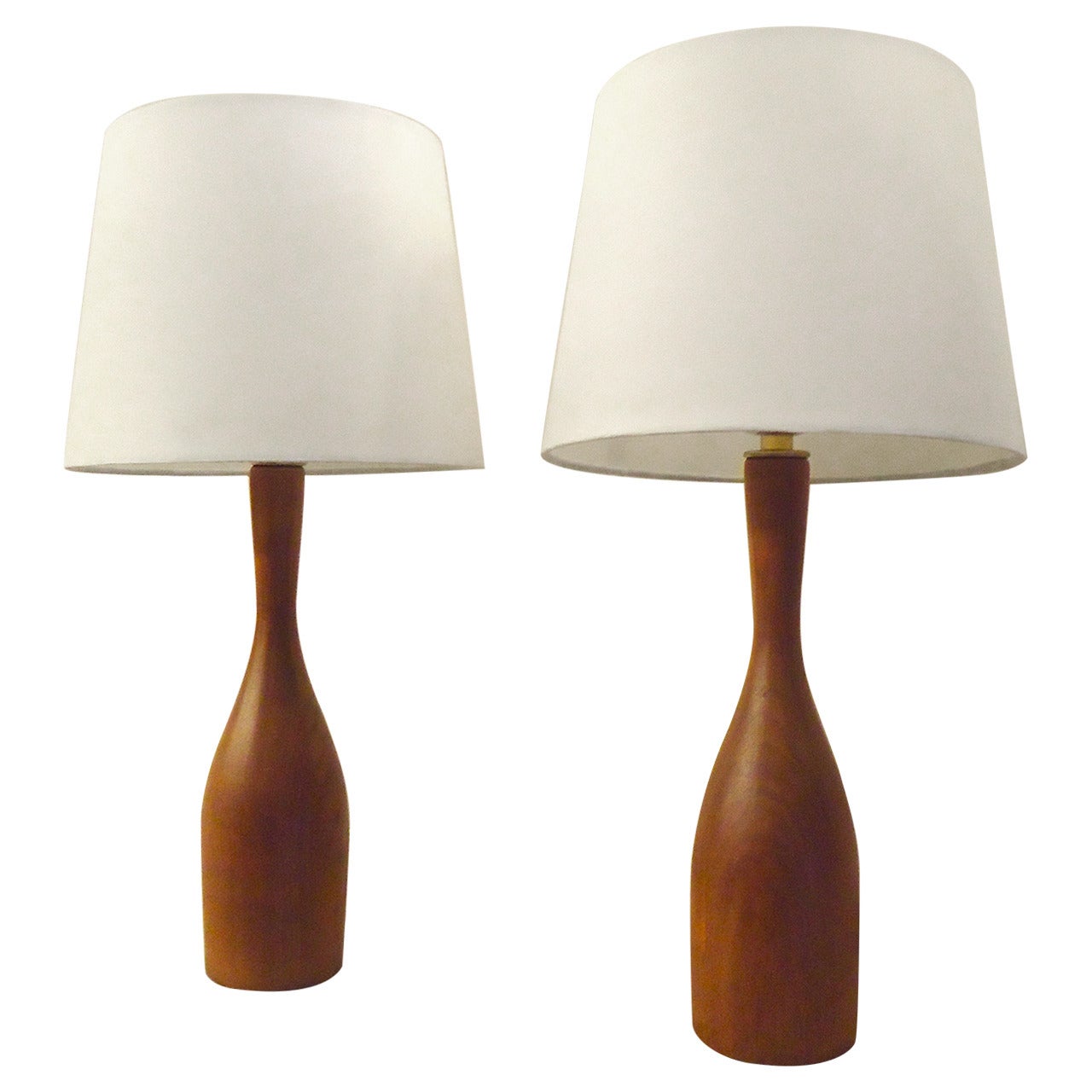 Danish Teak Turned Table Lamps