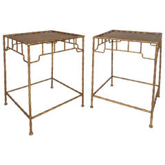 Pair of Mid-Century Style Faux Bamboo Decorator's Side Tables