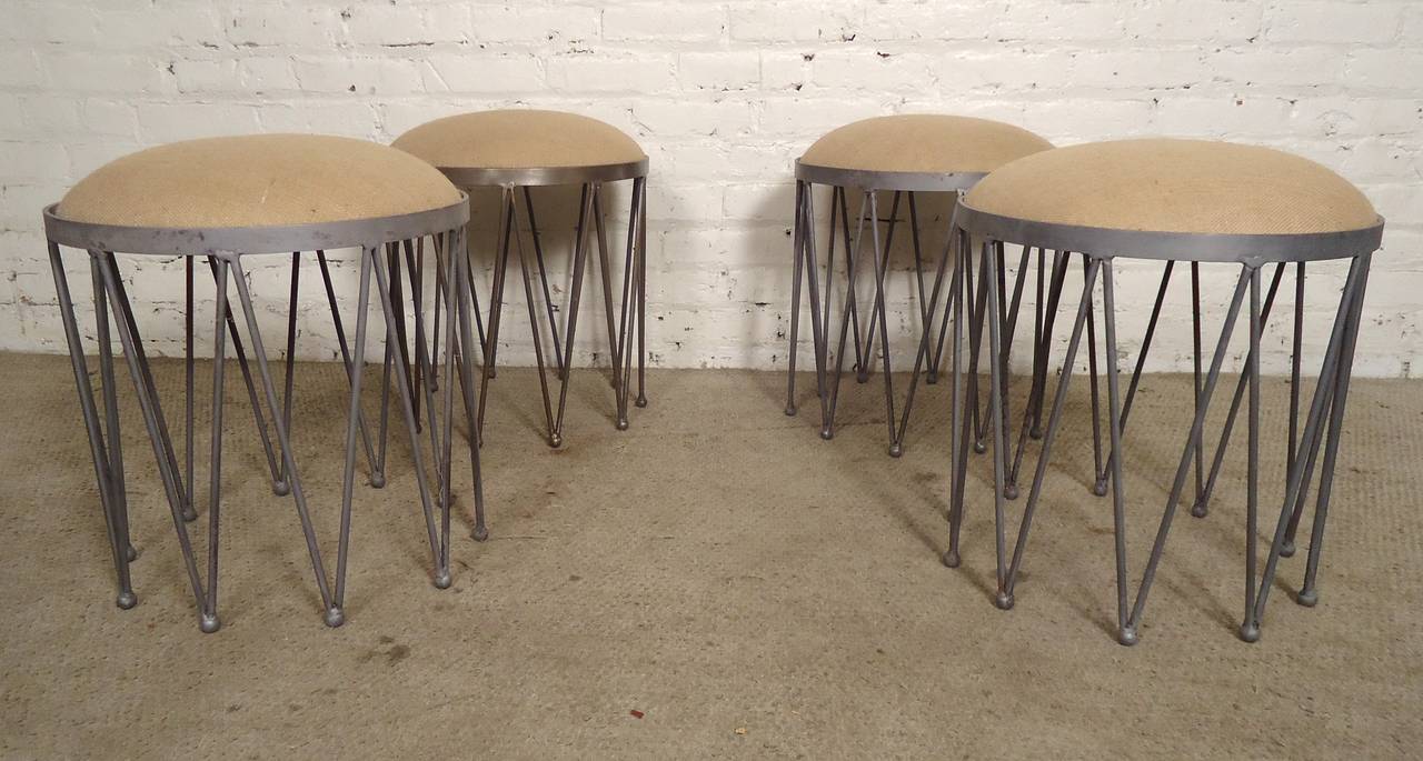 Handsome stool/ottoman with strong steel base and cotton seat. Natural industrial style finish with interesting diamond pattern.

(Please confirm item location - NY or NJ - with dealer)