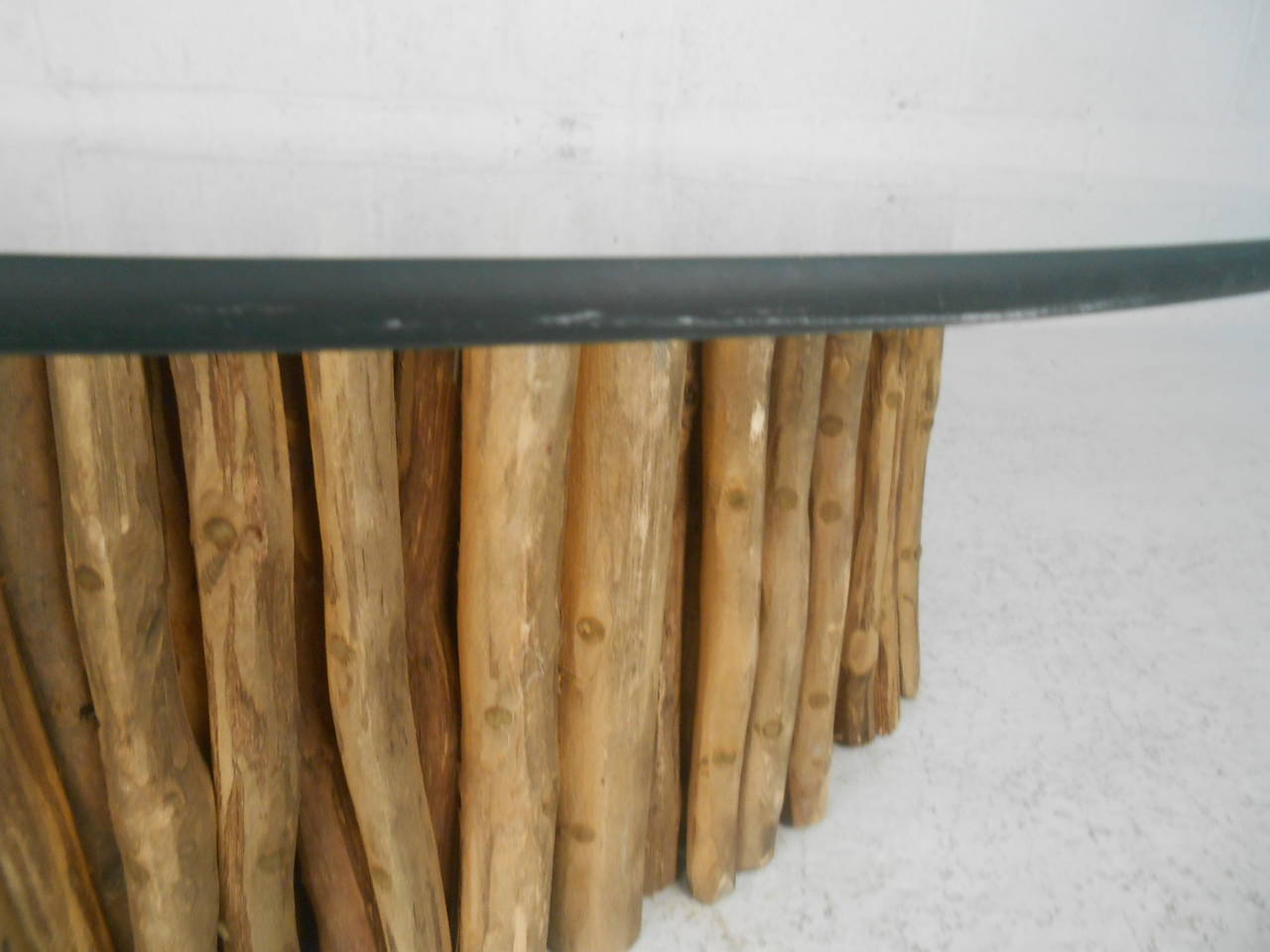Midcentury Rustic Twig and Glass Coffee Table For Sale 2
