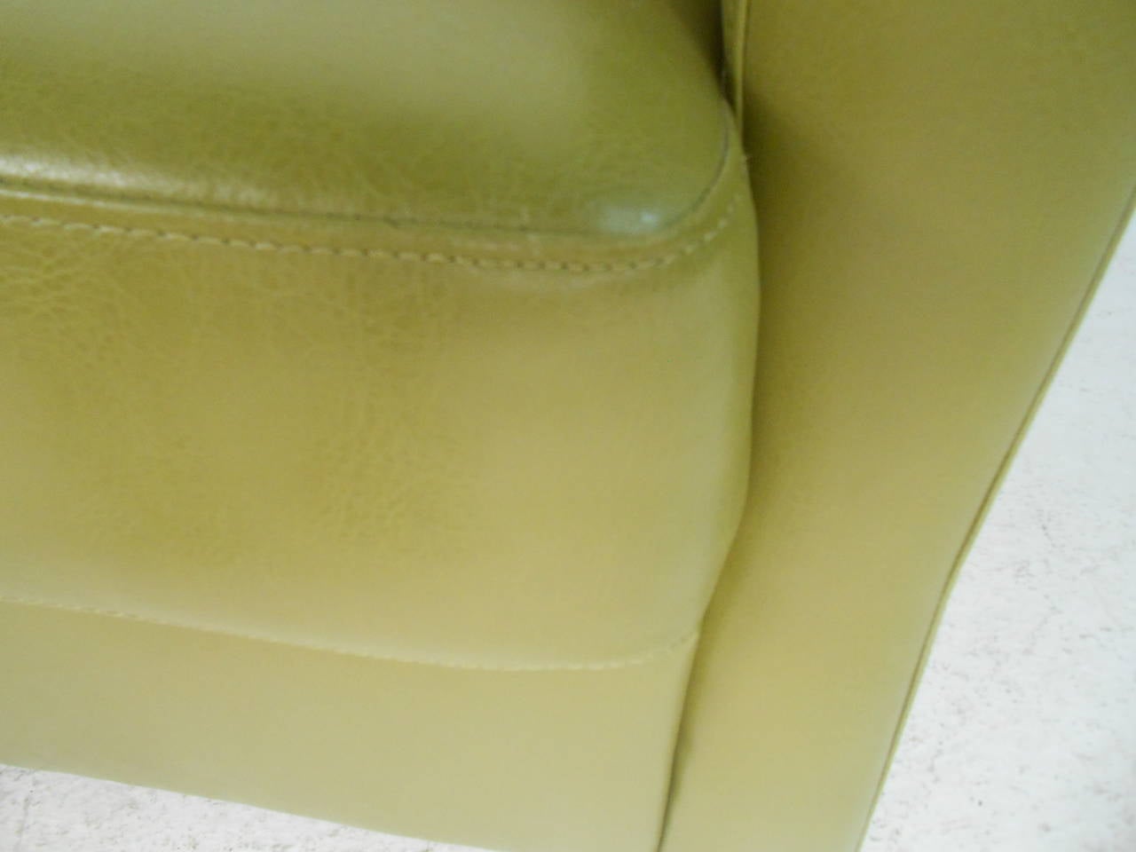 Pair of Mid Century Style Green Vinyl Swivel Club Chairs 3