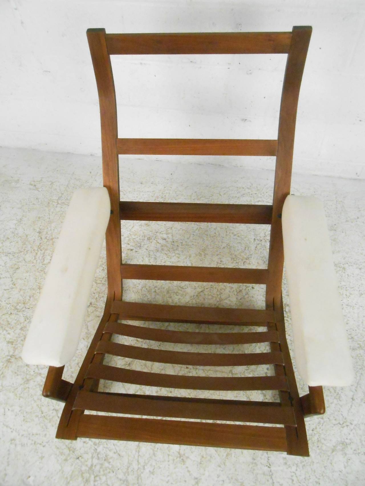 Mid-20th Century Mid-Century Modern Teak Frame Lounge Chair with Ottoman