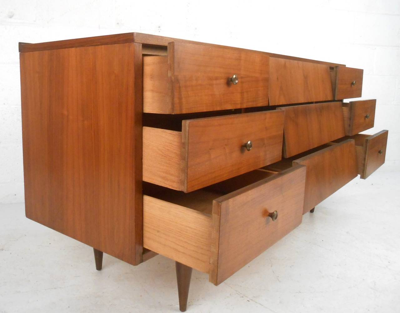 American Unique Mid-Century Modern Louvered Front Walnut Dresser