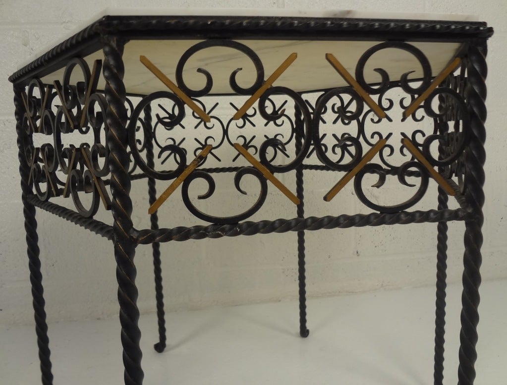 American Vintage Iron and Marble End Table For Sale