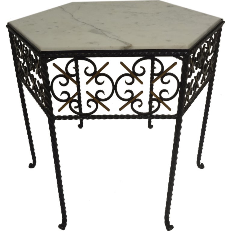 Vintage Iron and Marble End Table For Sale at 1stDibs