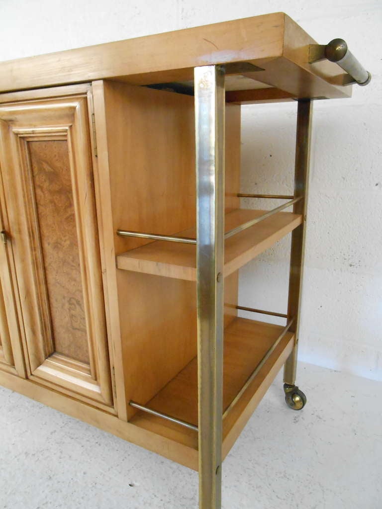 Plated Vintage Modern Serving Cart with Travertine Top