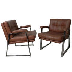 Milo Baughman Style Chrome Chairs