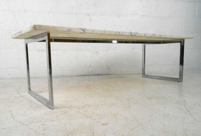 American Vintage Milo Baughman Style Marble Top Cocktail Table